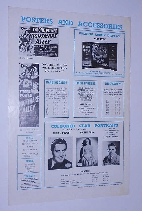 NIGHTMARE ALLEY. 1947 FILM NOIR. TYRONE POWER. ORIGINAL UK CAMPAIGN PRESS BOOK., изображение 4