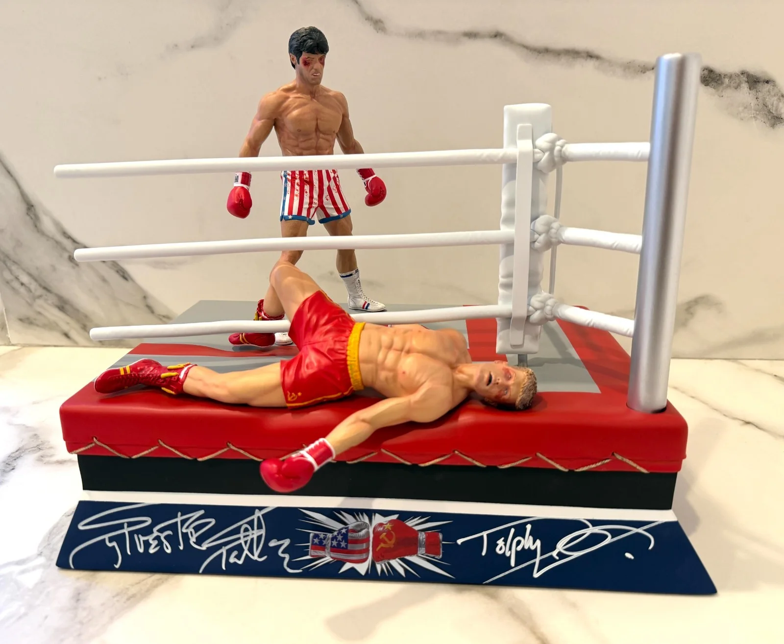Sylvester Stallone and Dolph Lundgren — Sylvester Stallone & Dolph Lundgren Autographed ROCKY IV 1/10 Statue ASI Proof