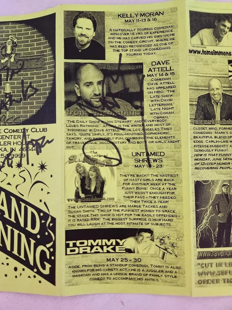 Dave Attell Signed Funny Bones Comedy Club Flyer May 2004 Mishawaka IN, изображение 3