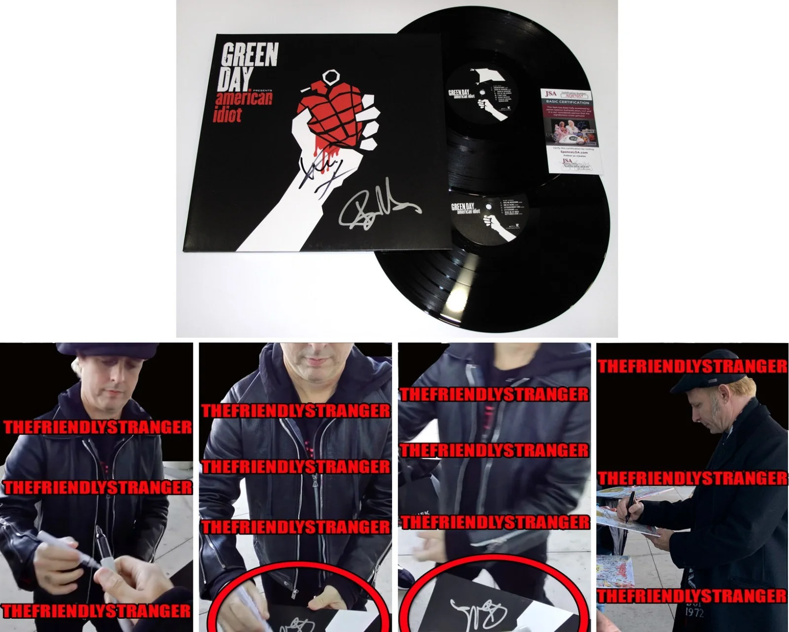 BILLY JOE ARMSTRONG & MIKE DIRNT - GREEN DAY — BILLY JOE ARMSTRONG & MIKE DIRNT signed GREEN DAY AMERICAN IDIOT Vinyl Album JSA