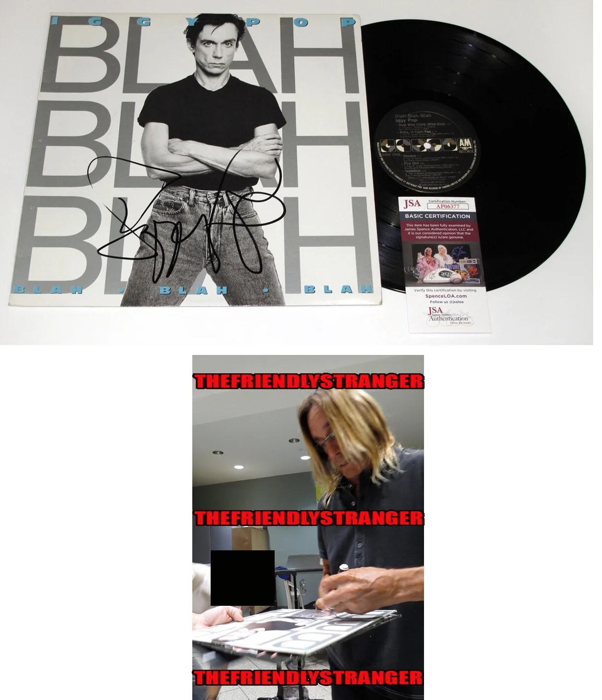 IGGY POP — IGGY POP signed "BLAH BLAH BLAH" Vinyl Album LP Autographed Proof JSA COA