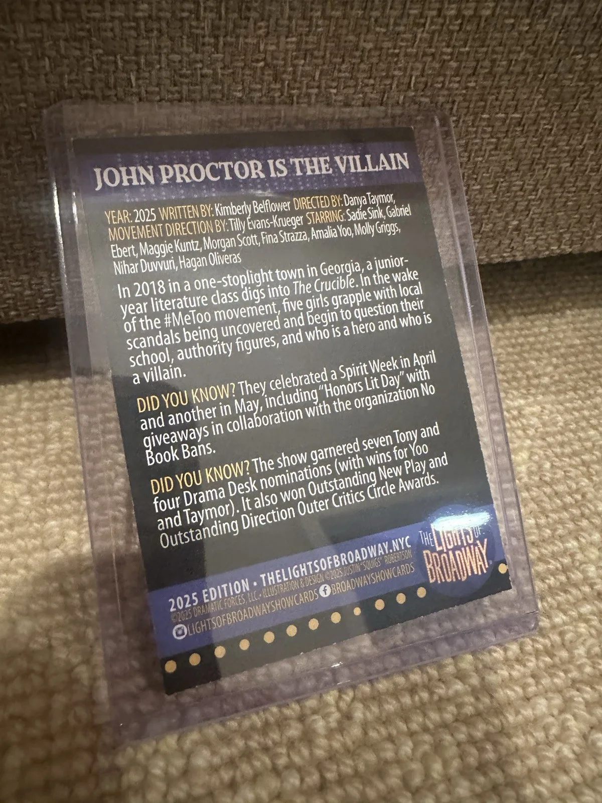 John Proctor Is The Villain Signed Lights Of Broadway Trading Card, image 2