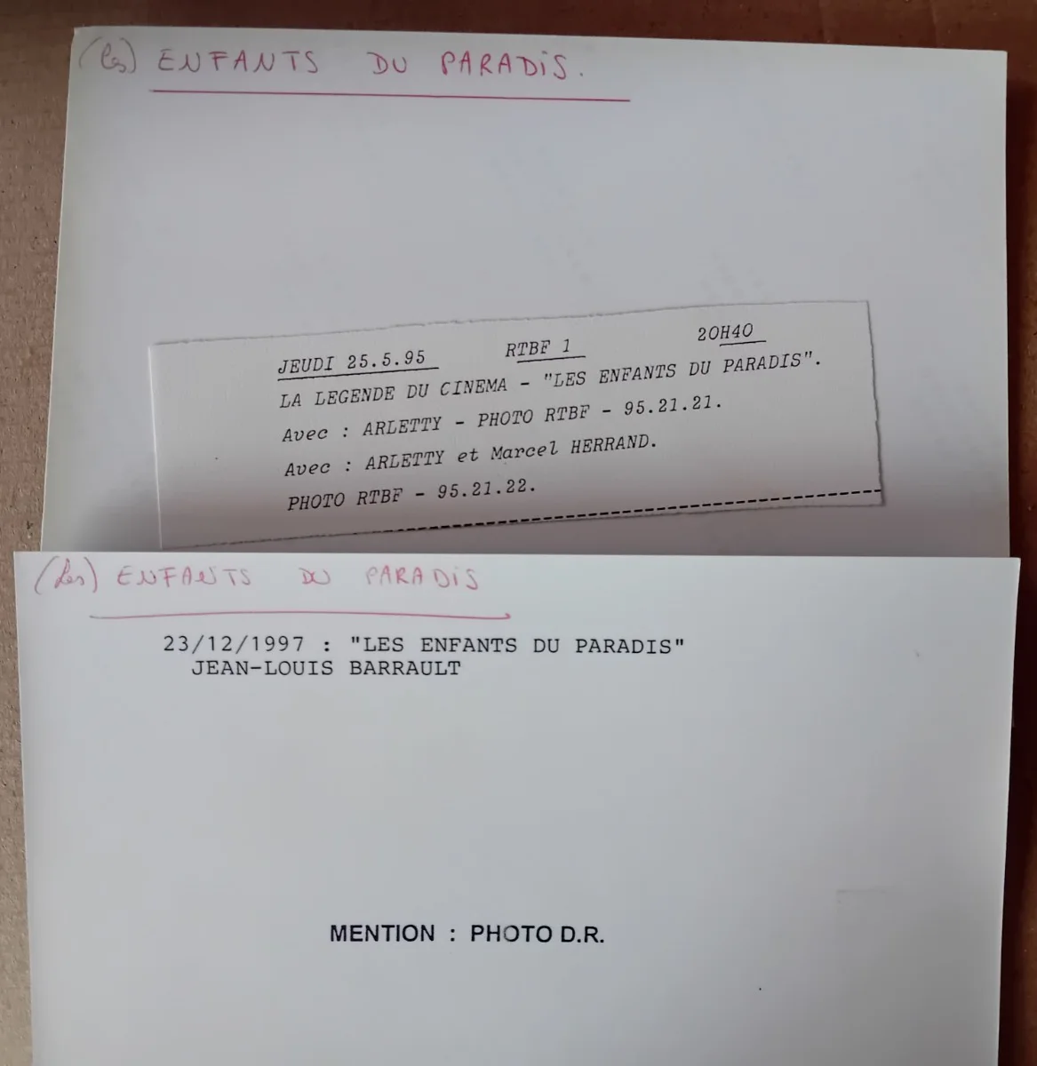 LOT OF 2 ORIGINAL FRENCH TV PRESS PHOTOS LES ENFANTS DU PARADIS, изображение 2