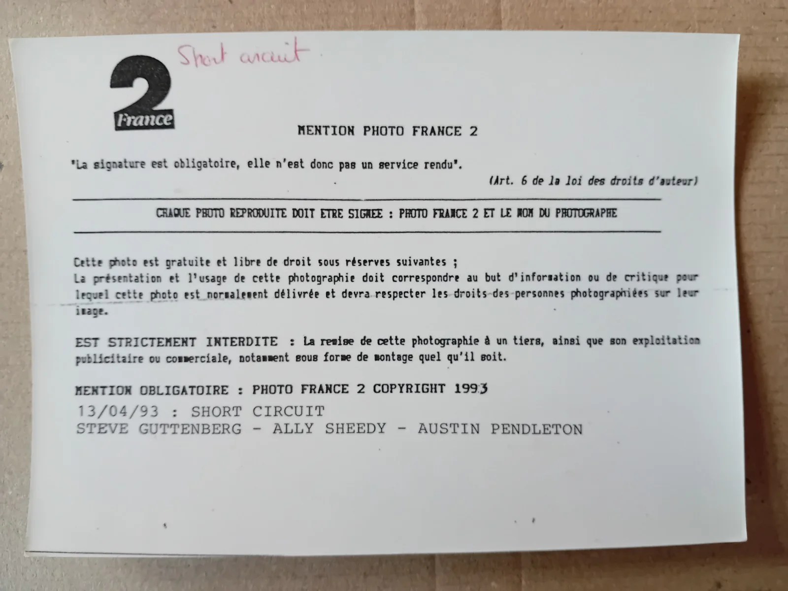 ORIGINAL FRENCH TV PRESS PHOTO SHORT CIRCUIT Ally Sheedy, изображение 2