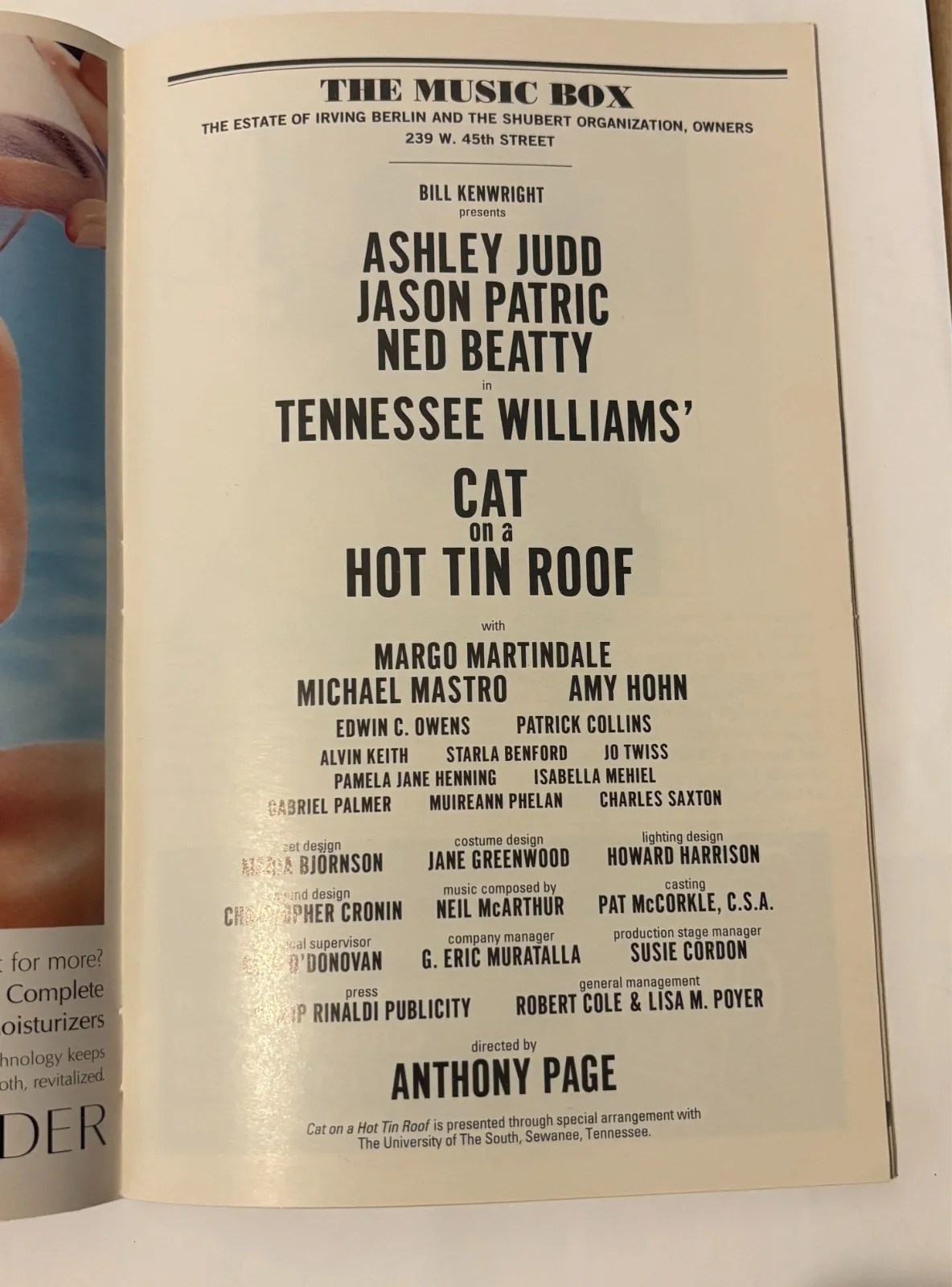 Ashley Judd — Cat on a Hot Tin Roof-Broadway Playbill - Autograph- Ashley Judd, image 2