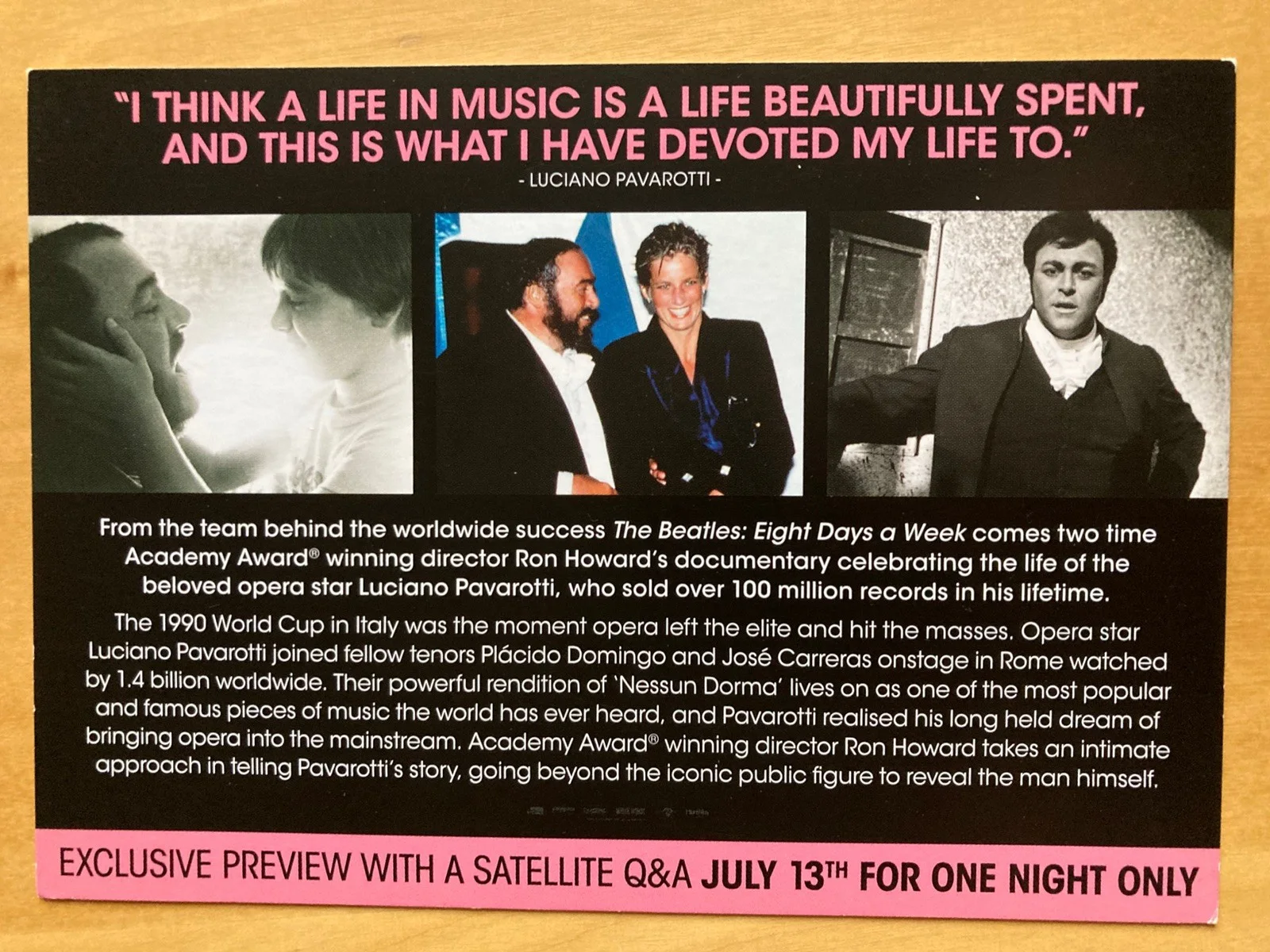 Pavarotti - promotional postcard, image 2