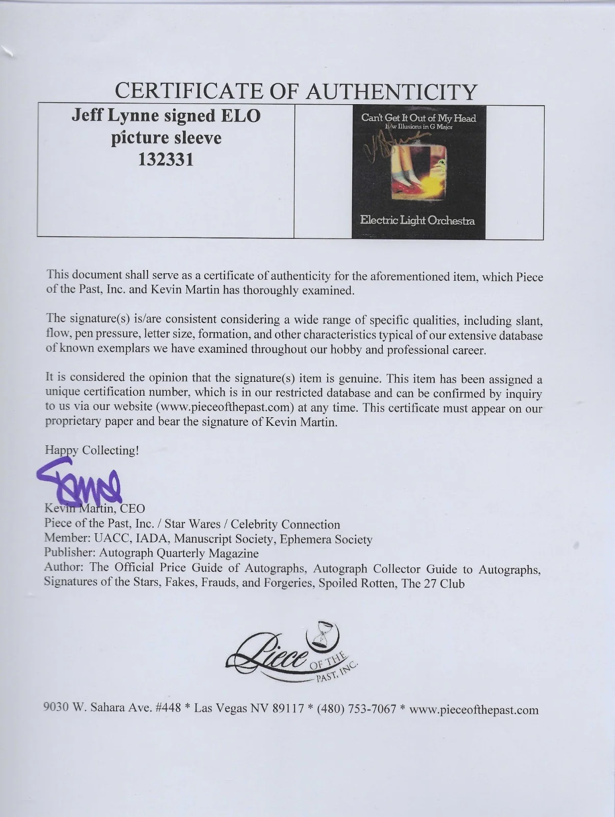 ELO~Jeff Lynne Signed 45 RPM with vinyl Electric Light Orchestra COA, image 3