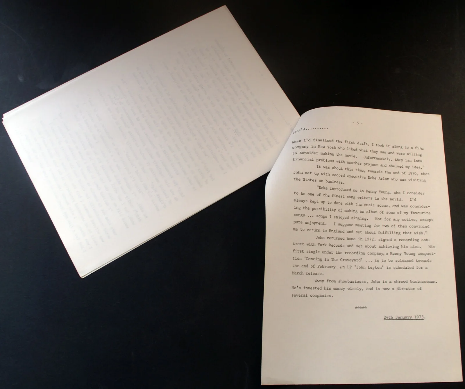 John Leyton Actor Singer Press Release Official January 1973, image 3