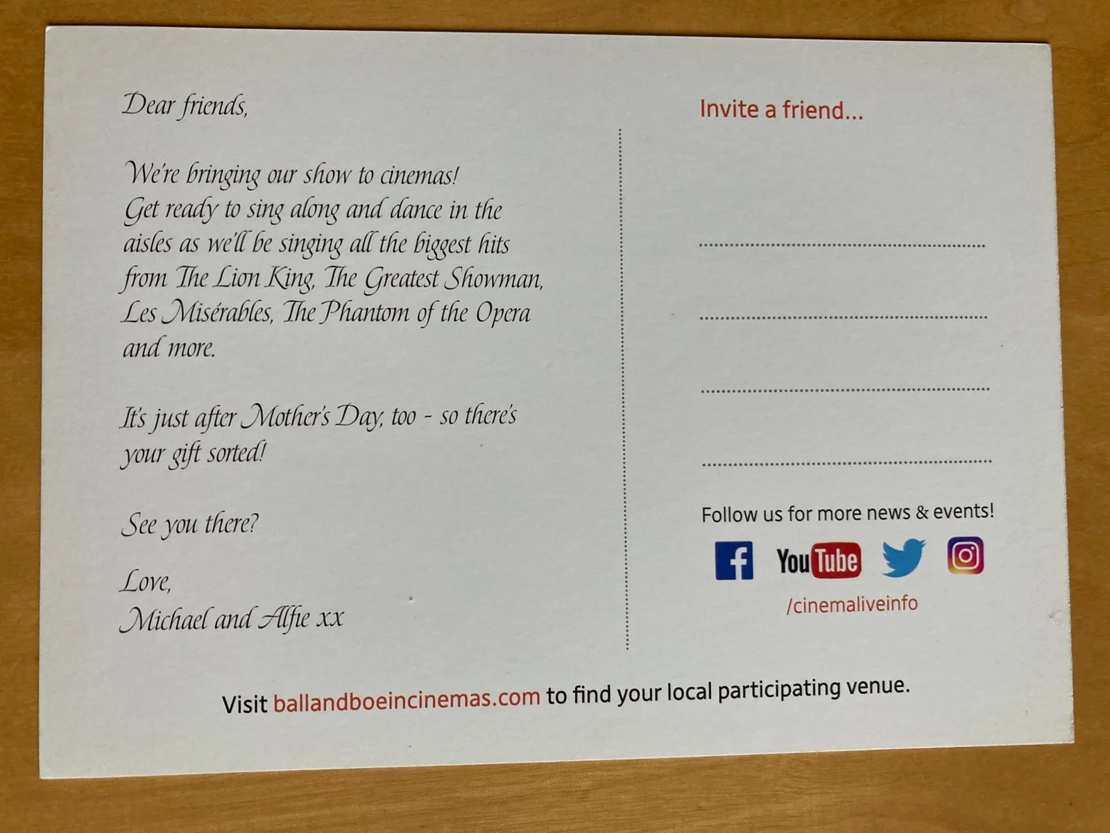 Back Together- Michael Ball & Alfie Boe postcard, image 2