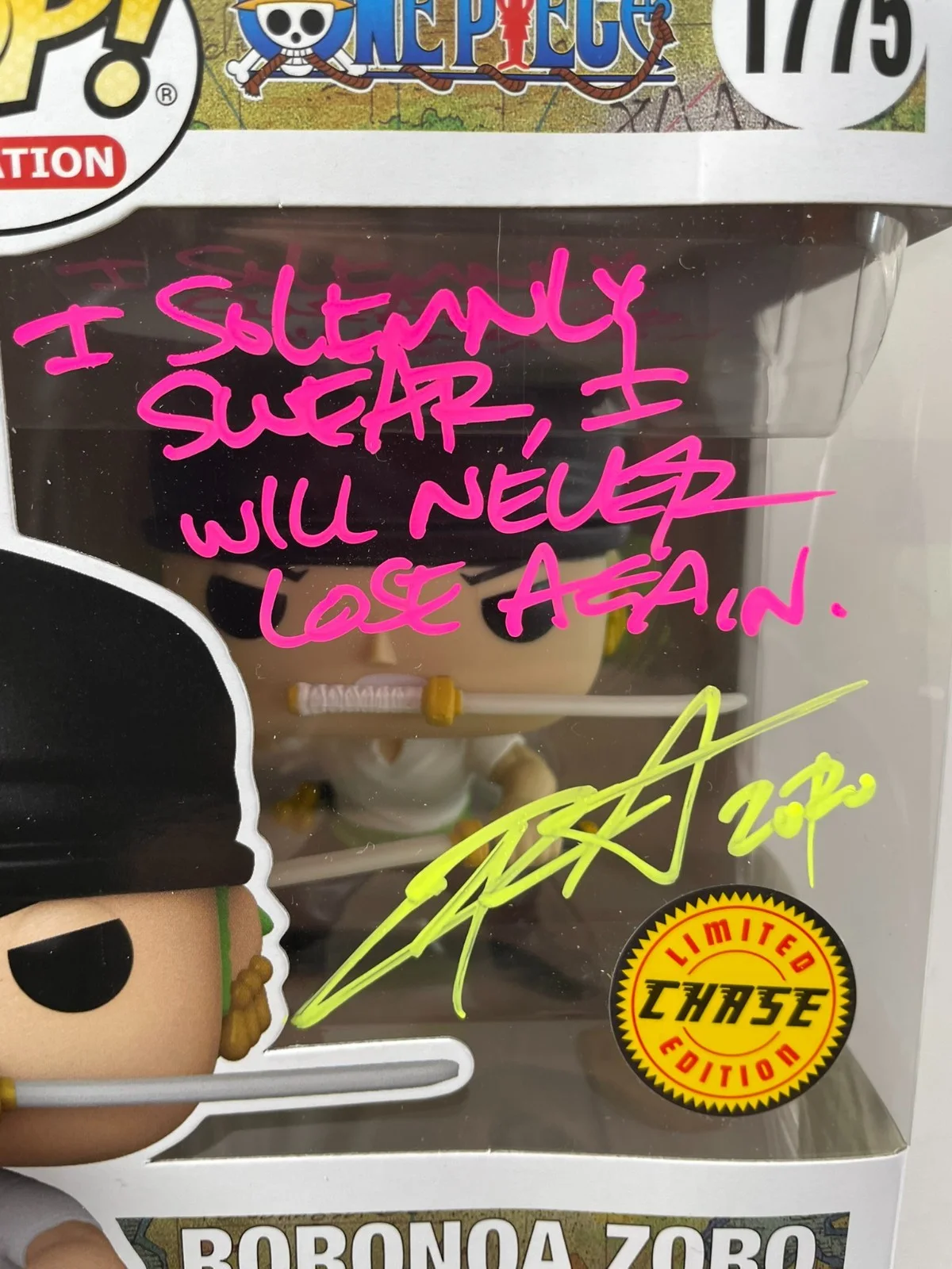 Chris Sabat — Chris Sabat Signed One Piece Roronoa Zoro Chase LE Funko POP Vinyl Quote JSA COA, image 2