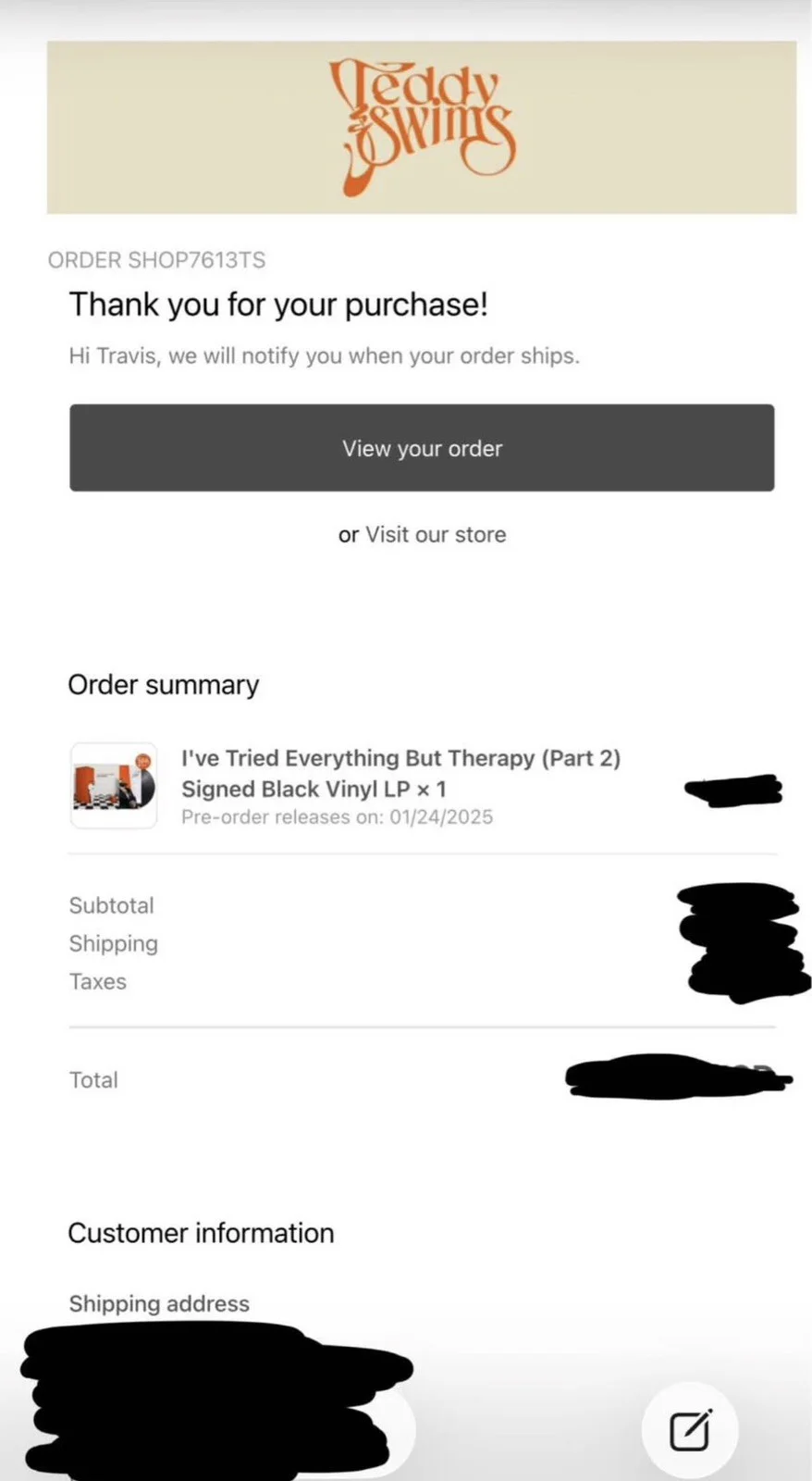 Teddy Swims — Teddy Swims Signed Autograph 11x11 Everything by Therapy Album Insert, image 3