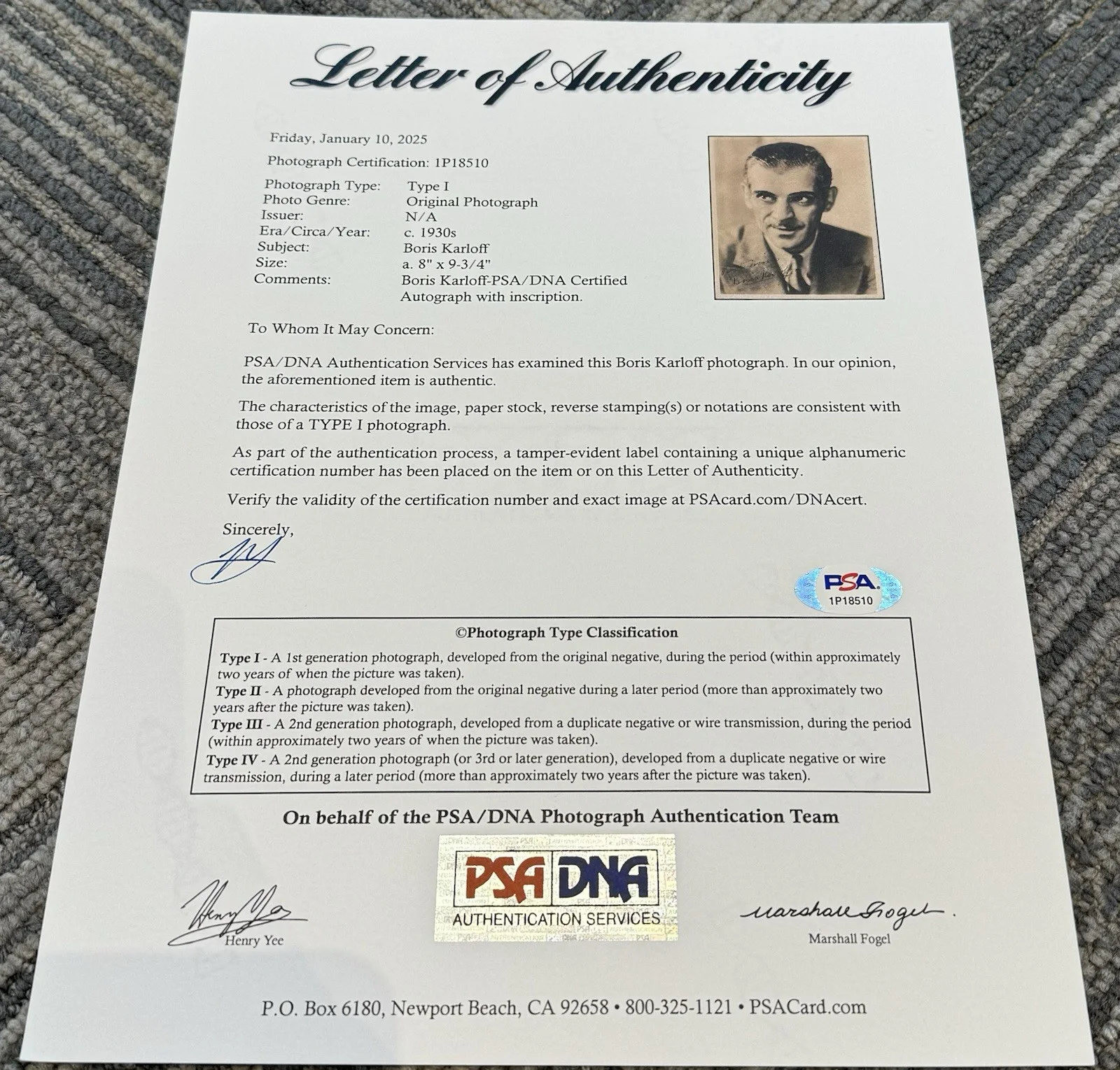 Boris Karloff — Boris Karloff Signed Autograph 8x10 Type 1 Photo PSA/DNA Authentic Frankenstein, изображение 3
