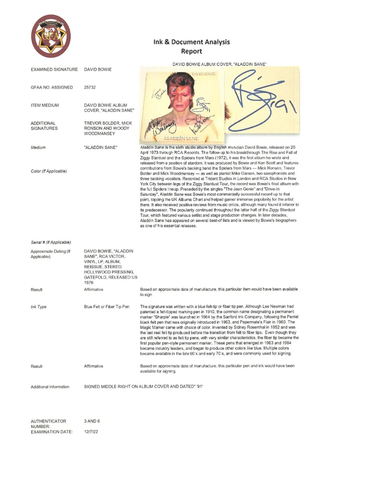 David Bowie Aladdin Sane Signed Album Spiders From Mars Ronson Bolder Woodmansey, изображение 4
