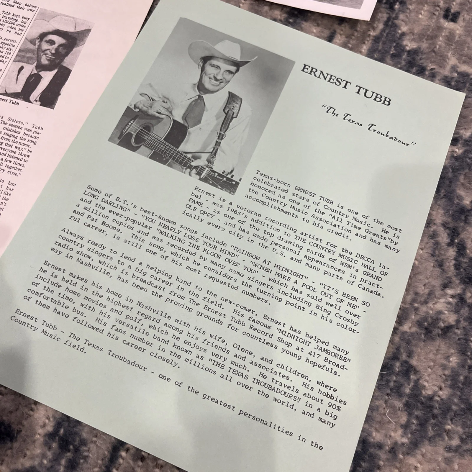 Rare 1980’s Ernest Tubb Texas Troubadours Press Kit 8x10 photos/bio, изображение 3