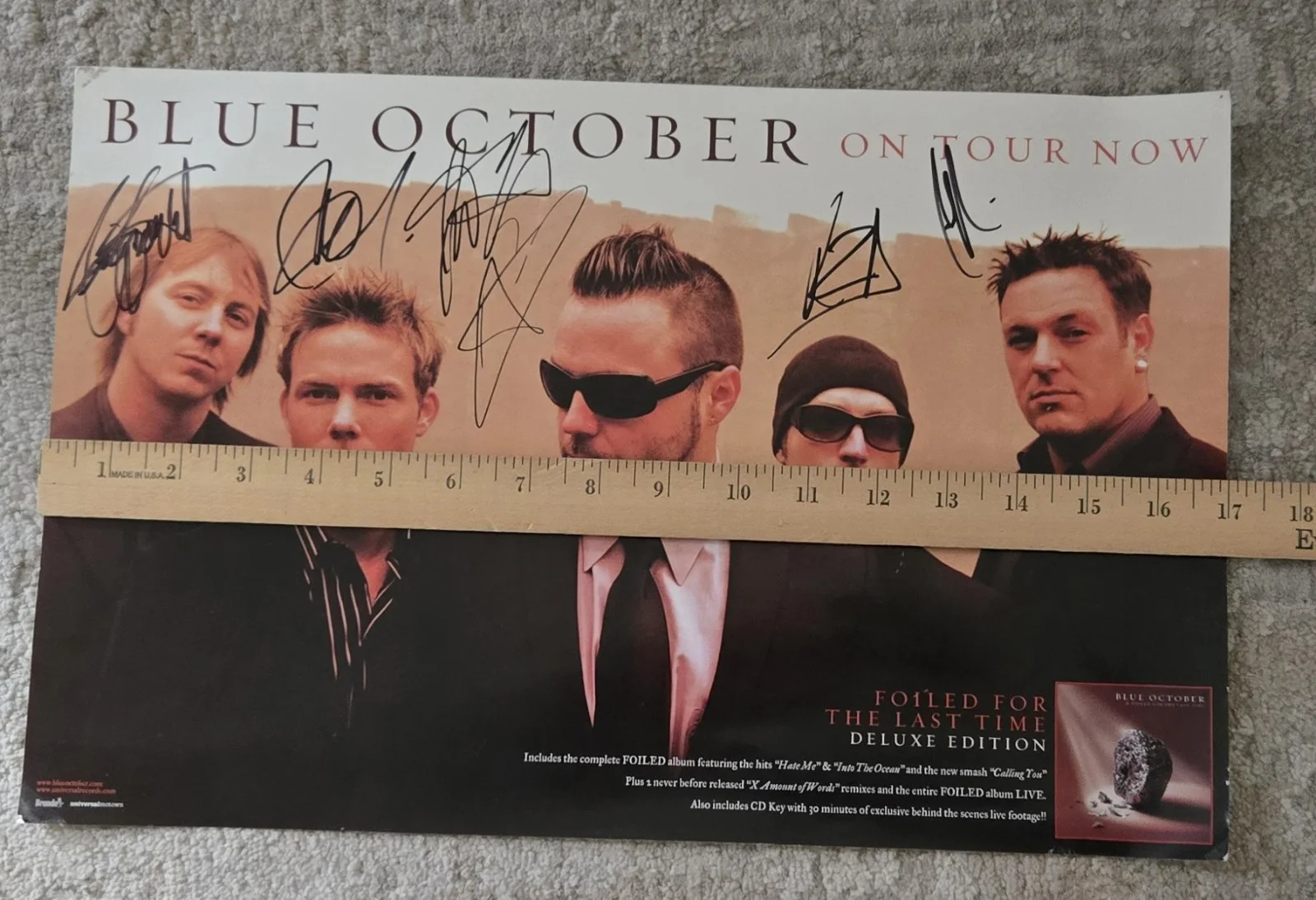 Blue October Foiled For The Last Time Signed Autographed Promo Poster 17"x11", изображение 2
