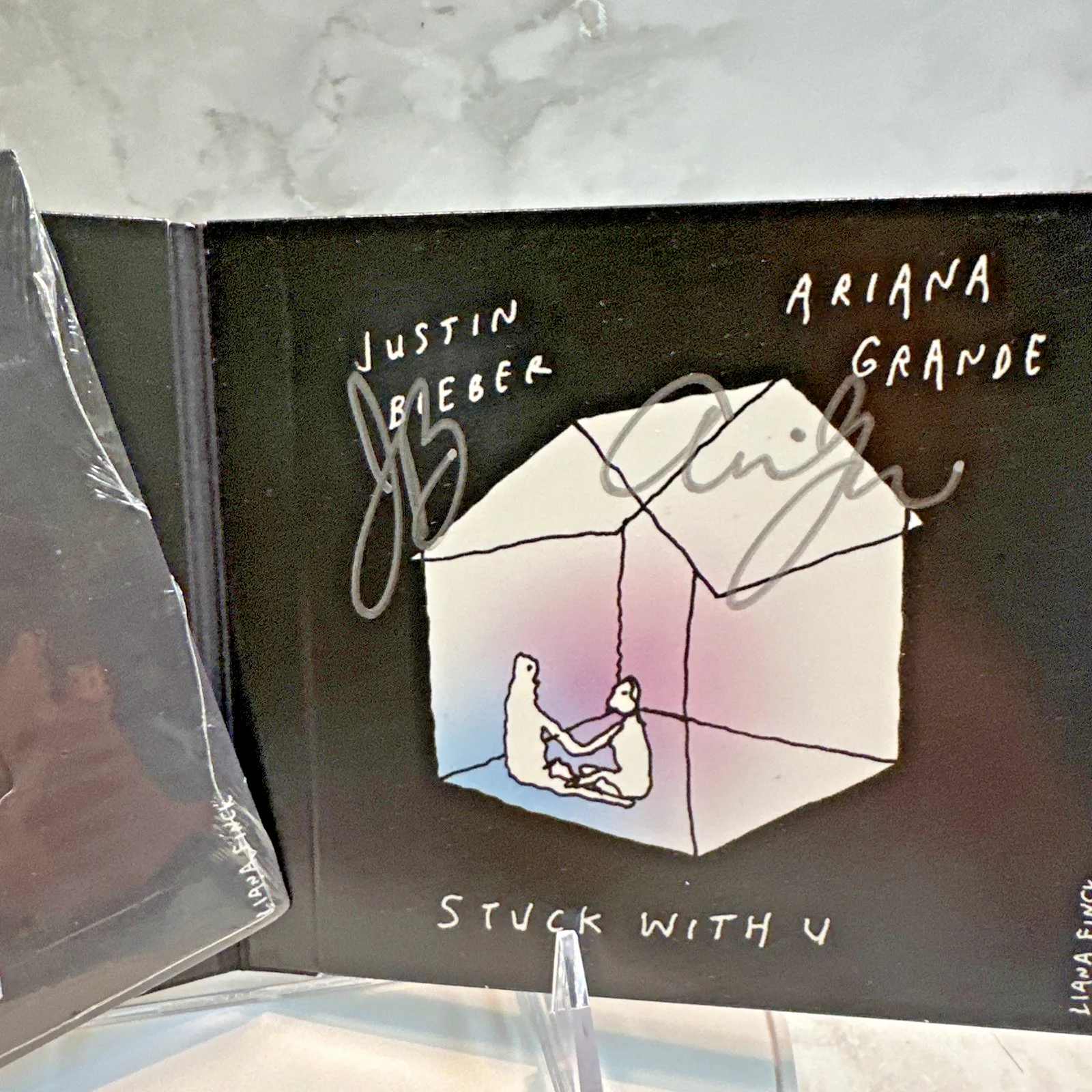 NEW Signed JUSTIN BIEBER & ARIANA GRANDE "Stuck With U" CD Single BLACK COVER, image 2