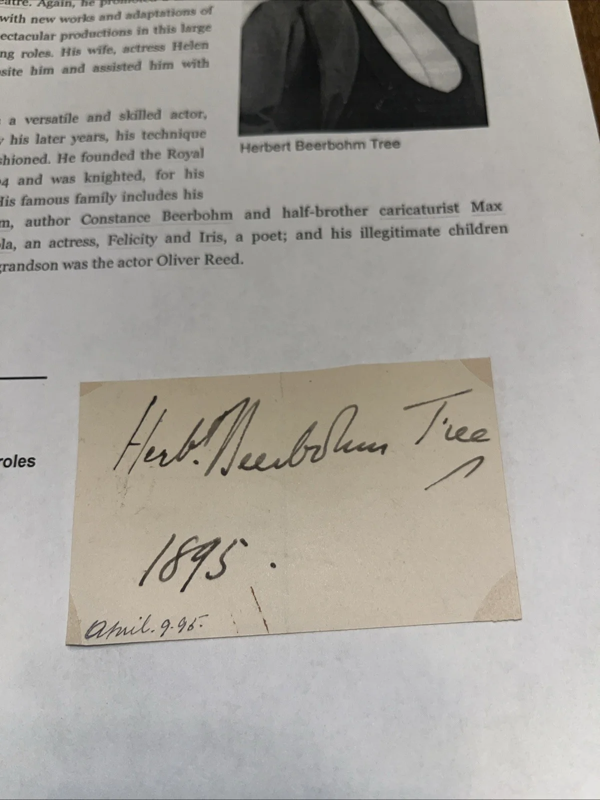 Herbert Beerbohm Tree Autograph Royal Academy Dramatic Art, image 2