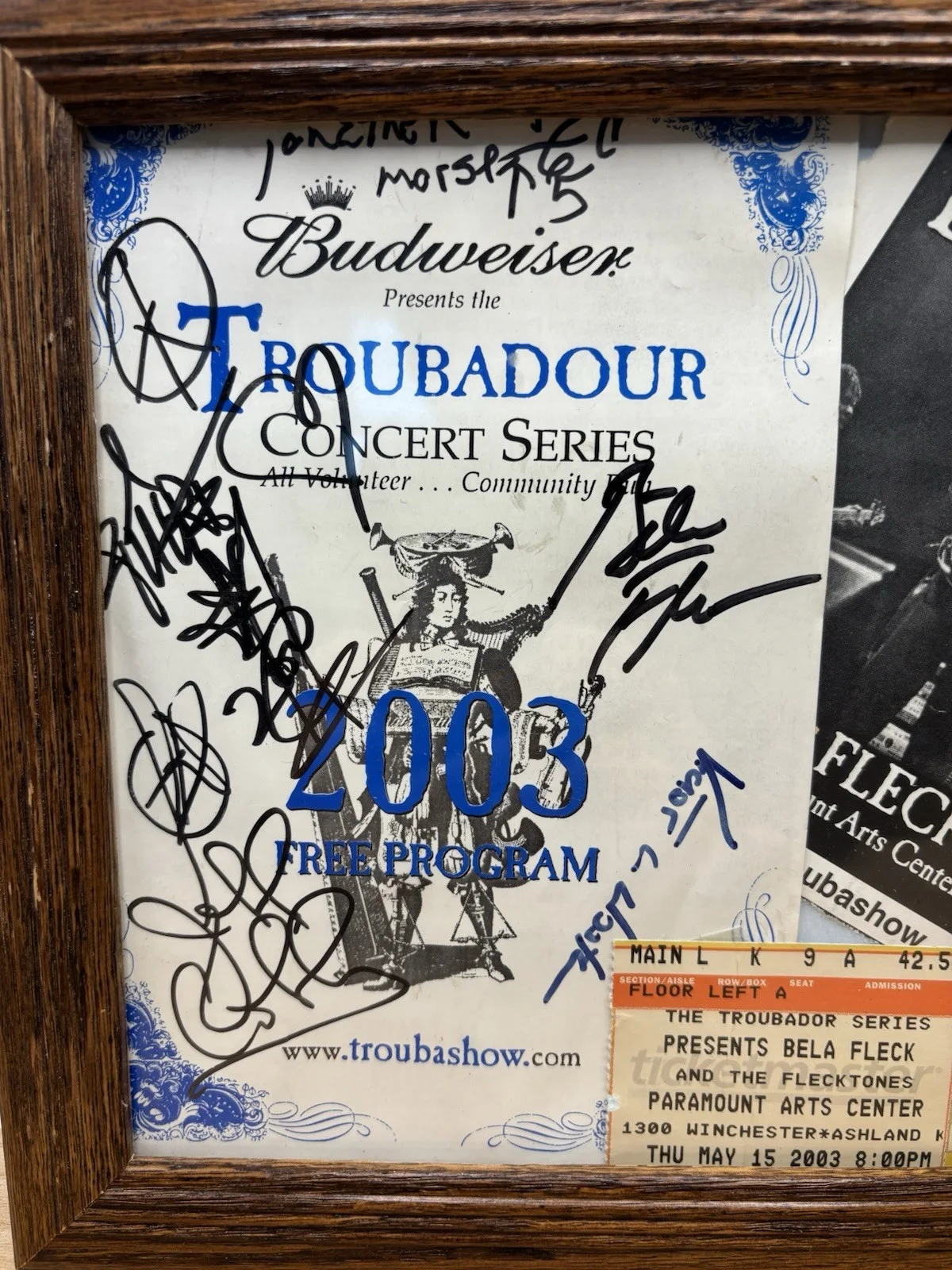 Bela Fleck And The Flecktones 2003 Signed Program And Concert Ticket Framed, image 2