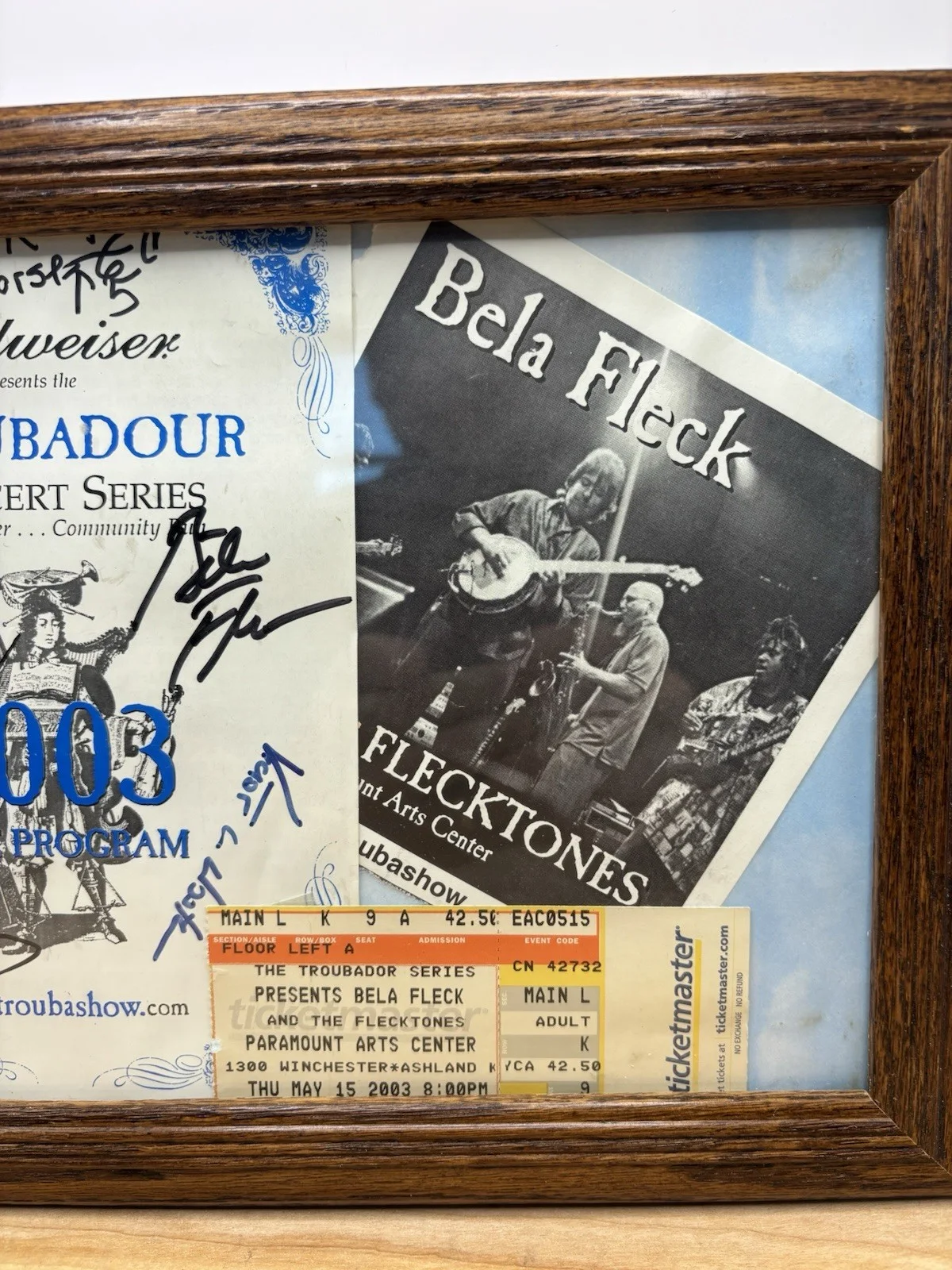 Bela Fleck And The Flecktones 2003 Signed Program And Concert Ticket Framed, image 3