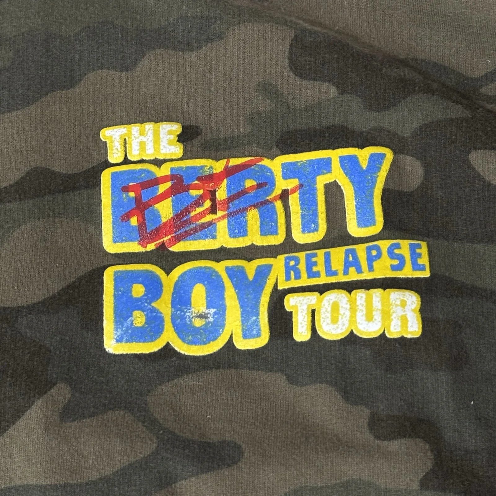 Bert Kreischer — Autographed Bert Kreischer The Berty Boy Relapse Tour Camo Hoodie Size 2XL