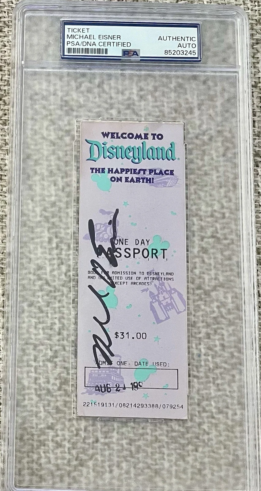 Michael Eisner — Michael Eisner Disney CEO Signed 1990’s Ticket Period Autograph PSA/DNA Rare