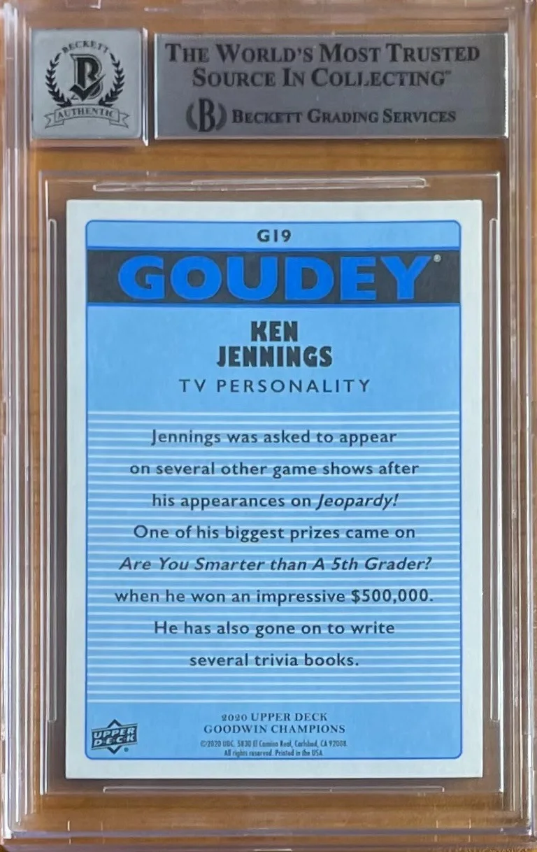 KEN JENNINGS — KEN JENNINGS SIGNED 2020 GOODWIN GOUDEY ROYAL BLUE G19 BAS BGS AUTOGRAPH 10 AUTO, image 2