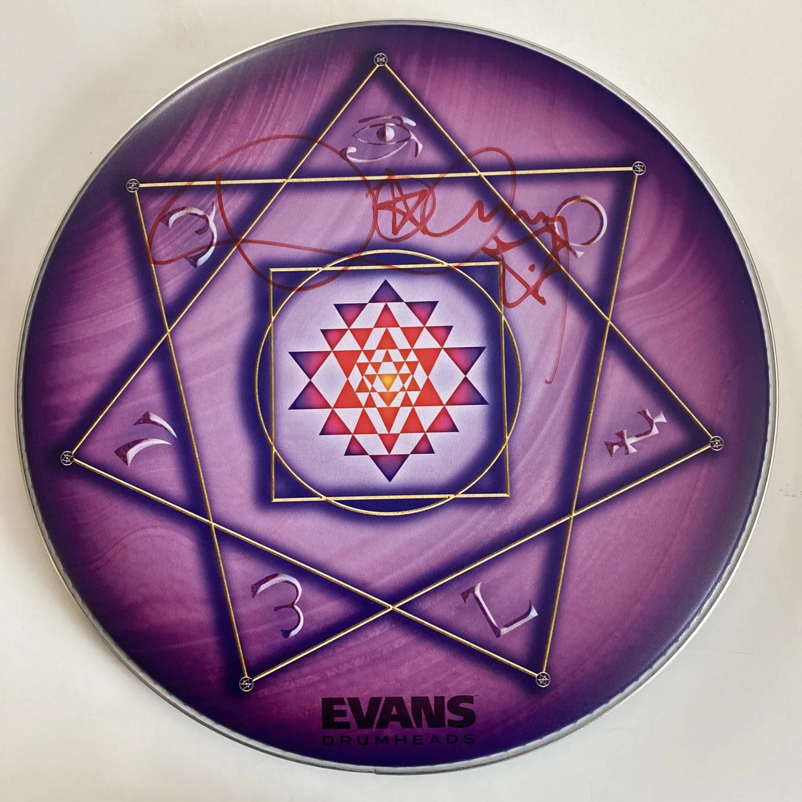 Danny Carey signed drumhead 14" Purple & Orange Tom limited edition, изображение 4