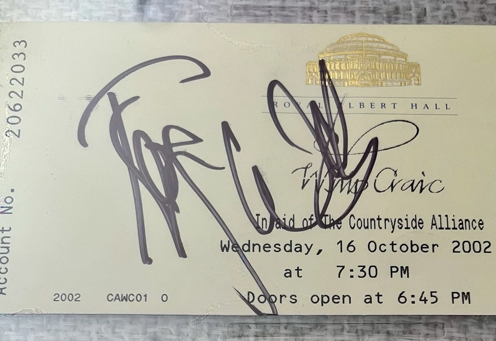 Roger Waters Pink Floyd Signed 2002 Full Ticket Autograph PSA/DNA Rare, изображение 2