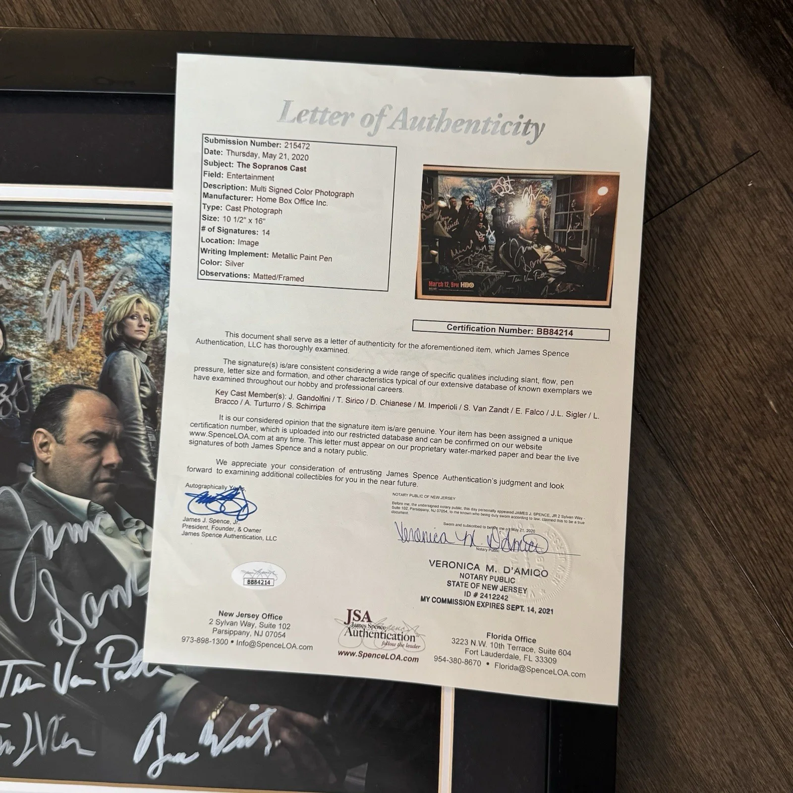 James GANDOLFINI — The Sopranos * Signed Cast Photo * Framed * James Gandolfini * JSA COA, изображение 5