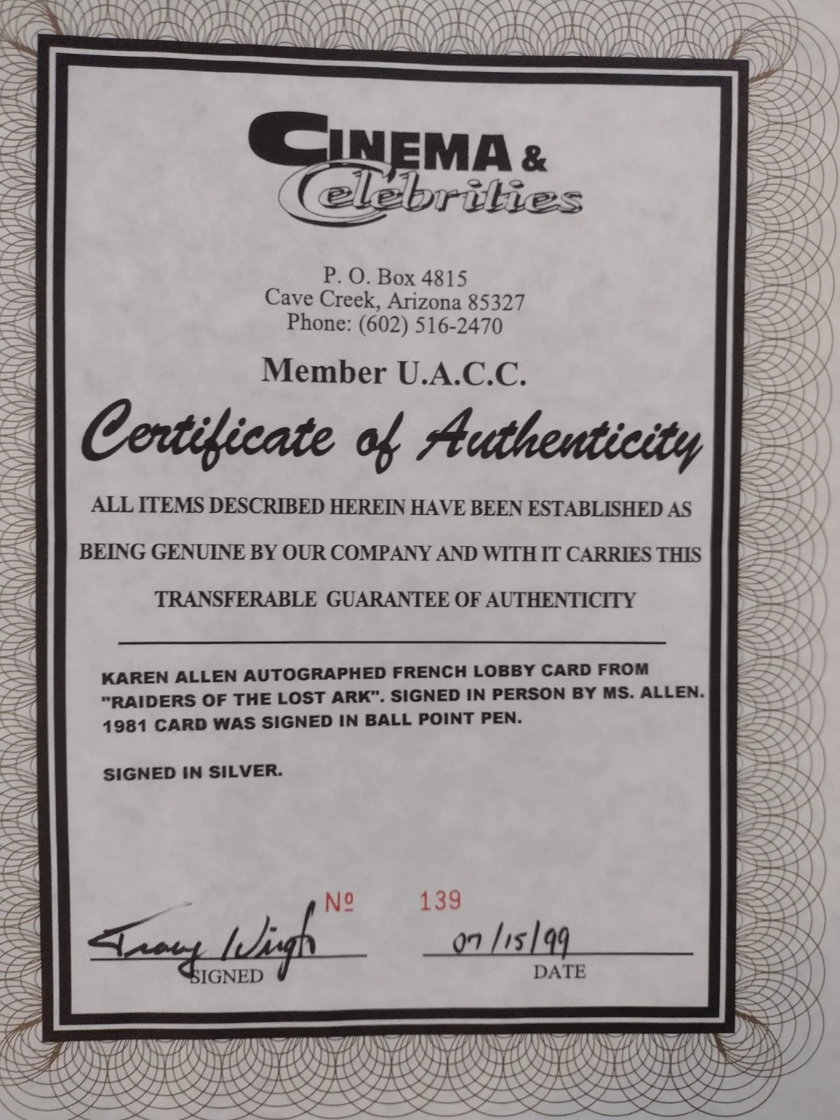 Autographed French Paper Lobby Display Karen Allen Raiders Of The Lost Ark w/COA, изображение 3