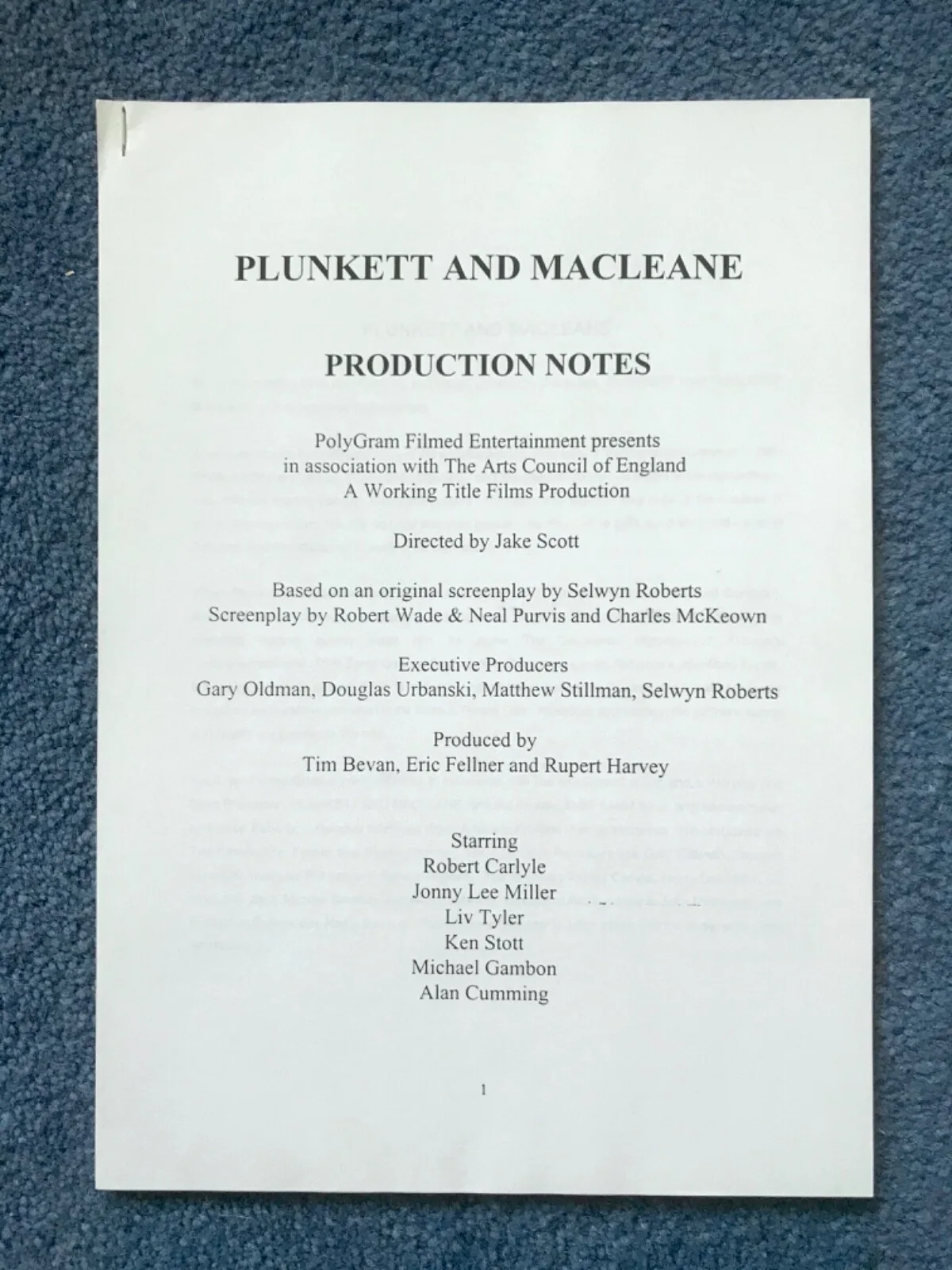 PLUNKETT & MACLEANE Movie 1999 Film Press Kit JOHNNY LEE MILLER ROBERT CARLYLE, изображение 4