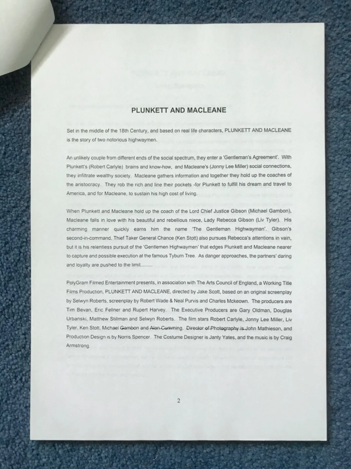 PLUNKETT & MACLEANE Movie 1999 Film Press Kit JOHNNY LEE MILLER ROBERT CARLYLE, изображение 5