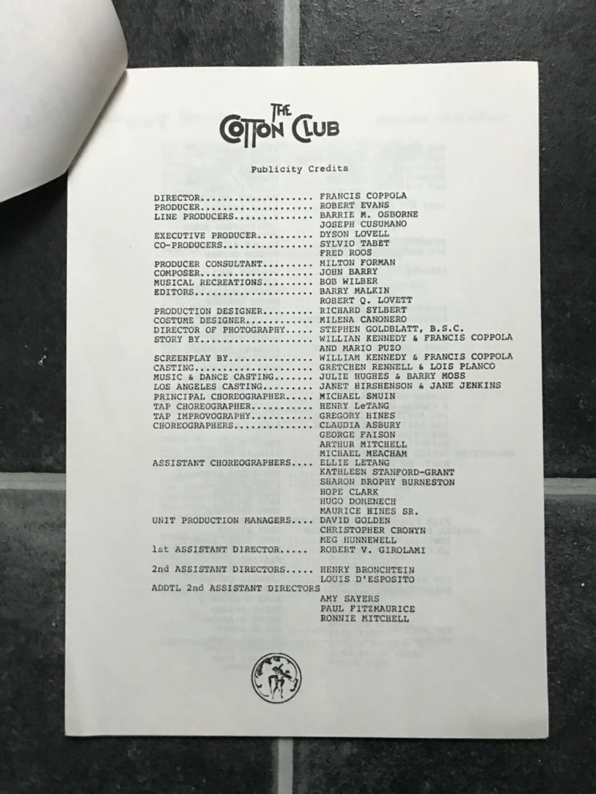 COTTON CLUB Original Movie Press Kit NICHOLAS CAGE GREGORY HINDS RICHARD GERE, изображение 3