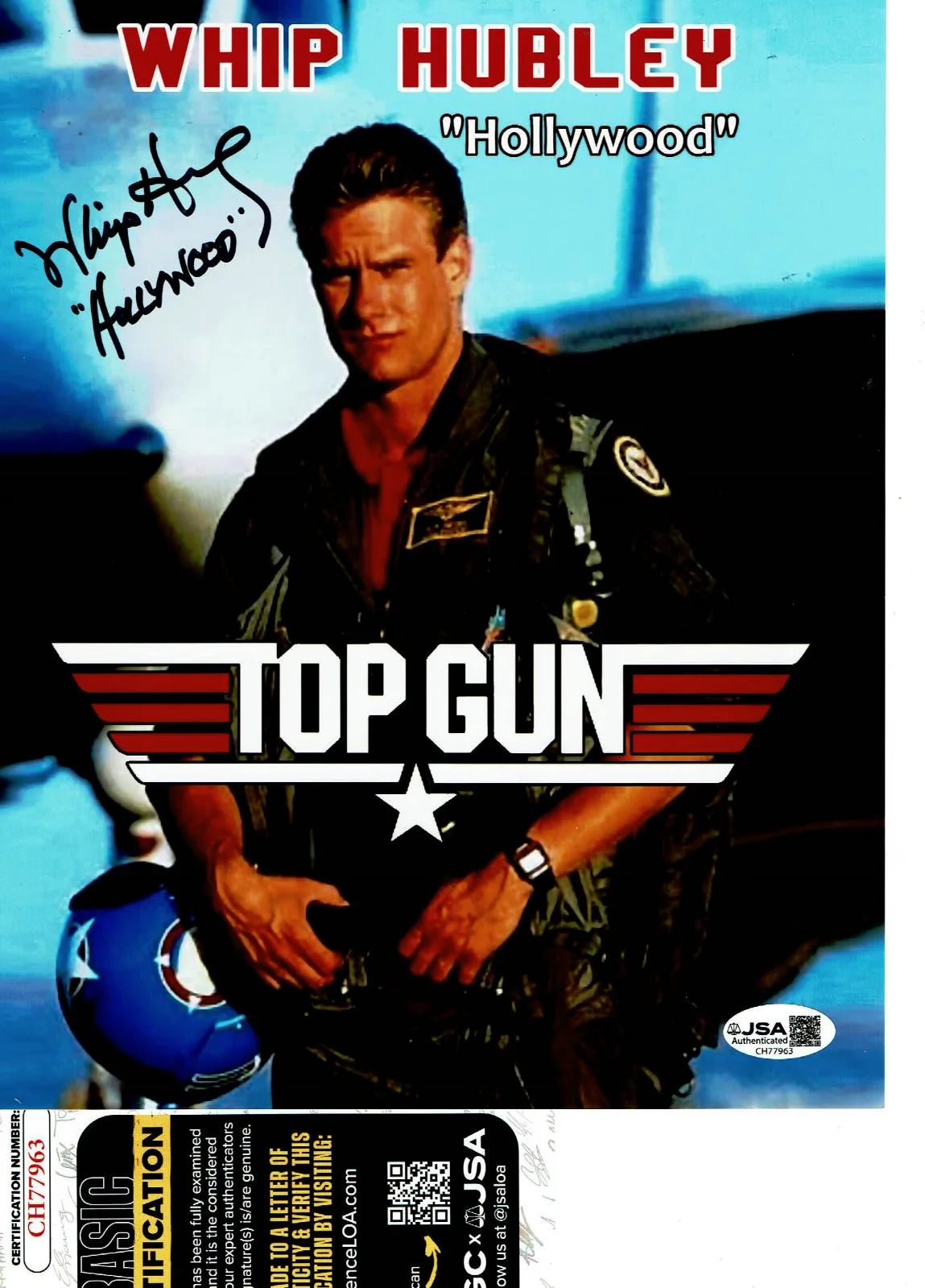 Whip Hubley — Top Gun Whip Hubley Hollywood added autographed 8x10 Photo JSA Certified ***