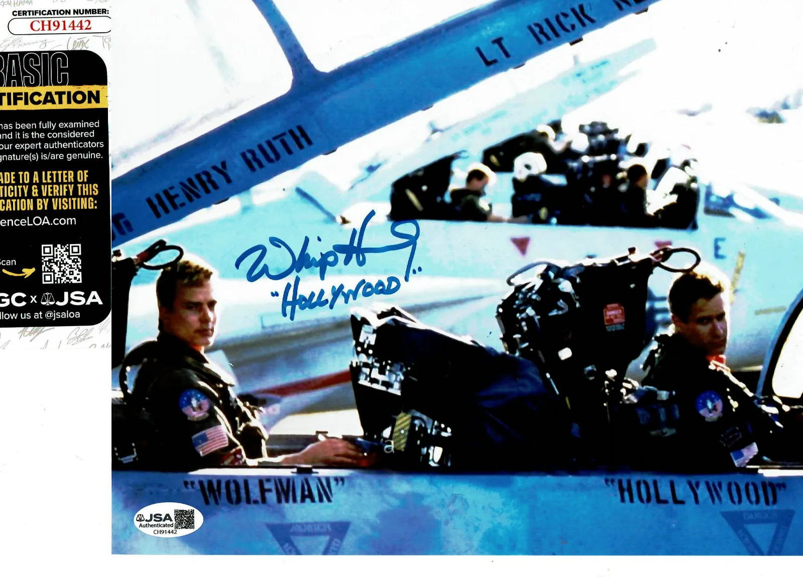Whip Hubley — Top Gun Whip Hubley Hollywood autographed 8x10 color Photo in Jet JSA Certified