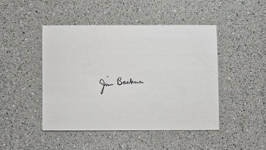 JIM BACKUS — JIM BACKUS SIGNED 3X5 INDEX CARD AUTOGRAPH - GILLIGAN'S ISLAND