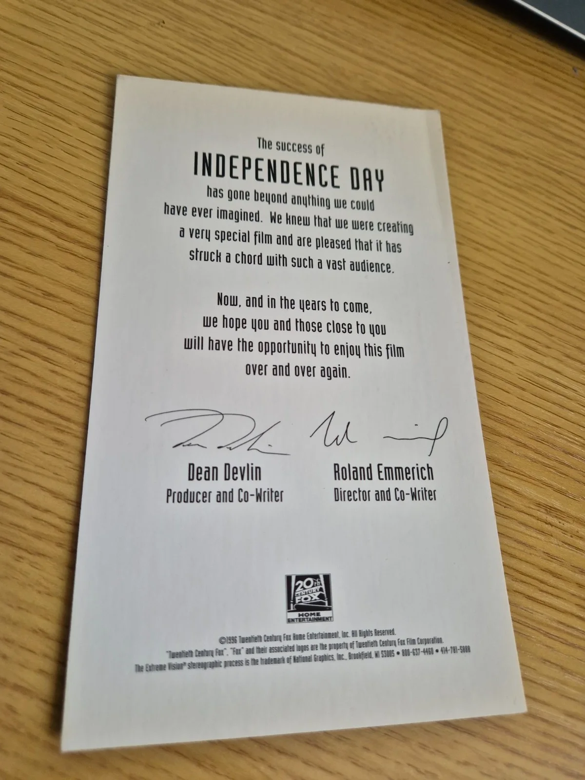 Independence Day - 3D Lenticular/Motion Promo Card USA 1996, изображение 3