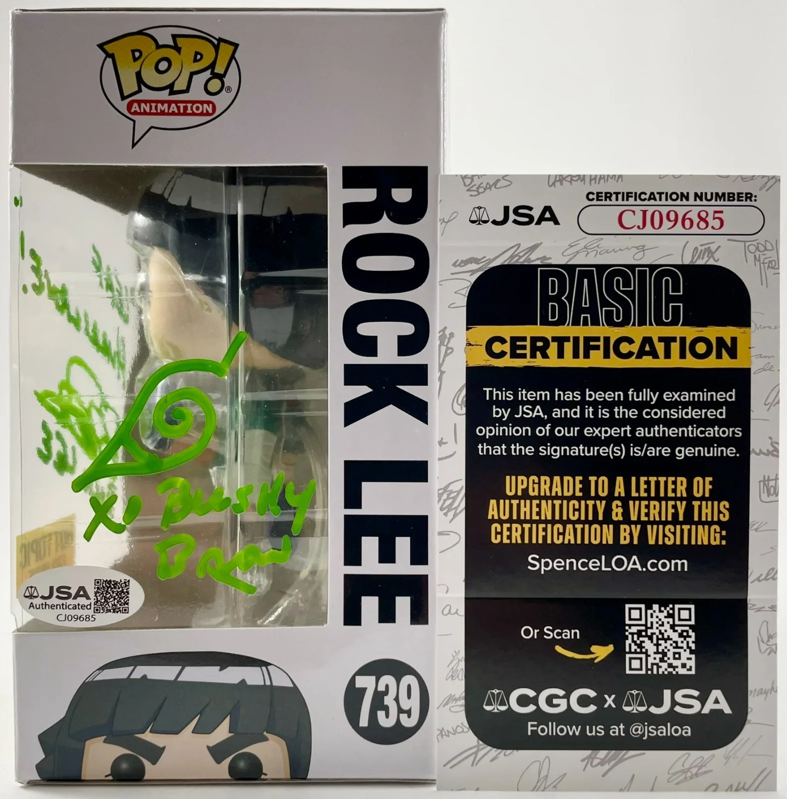 Brian Donovan — Brian Donovan Signed Naruto Shippuden Rock Lee Hot Topic Funko POP! Auto JSA COA, image 2
