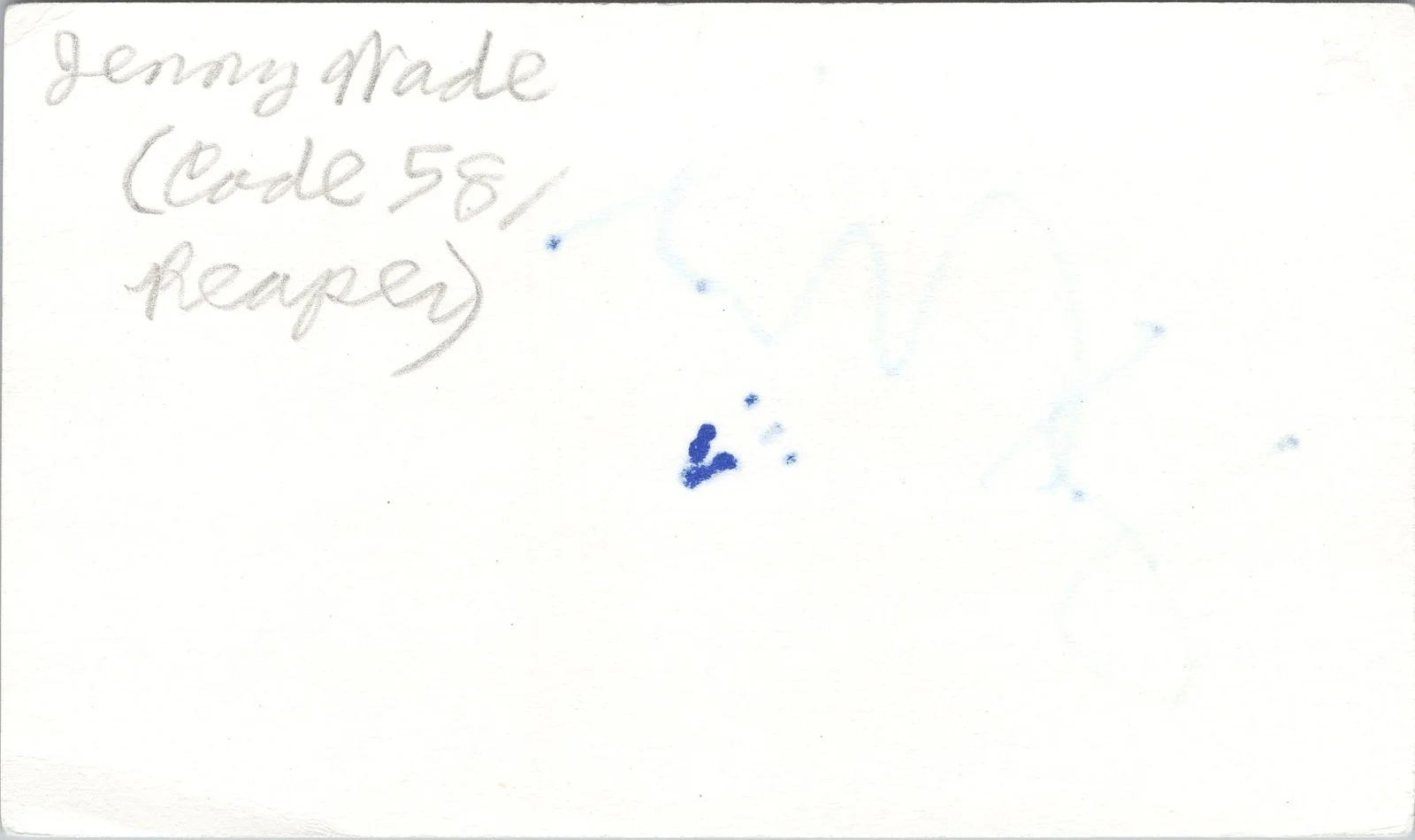 Jenny Wade — Jenny Wade Signed 3x5 Index Card Reaper, Feast Autographed, image 2