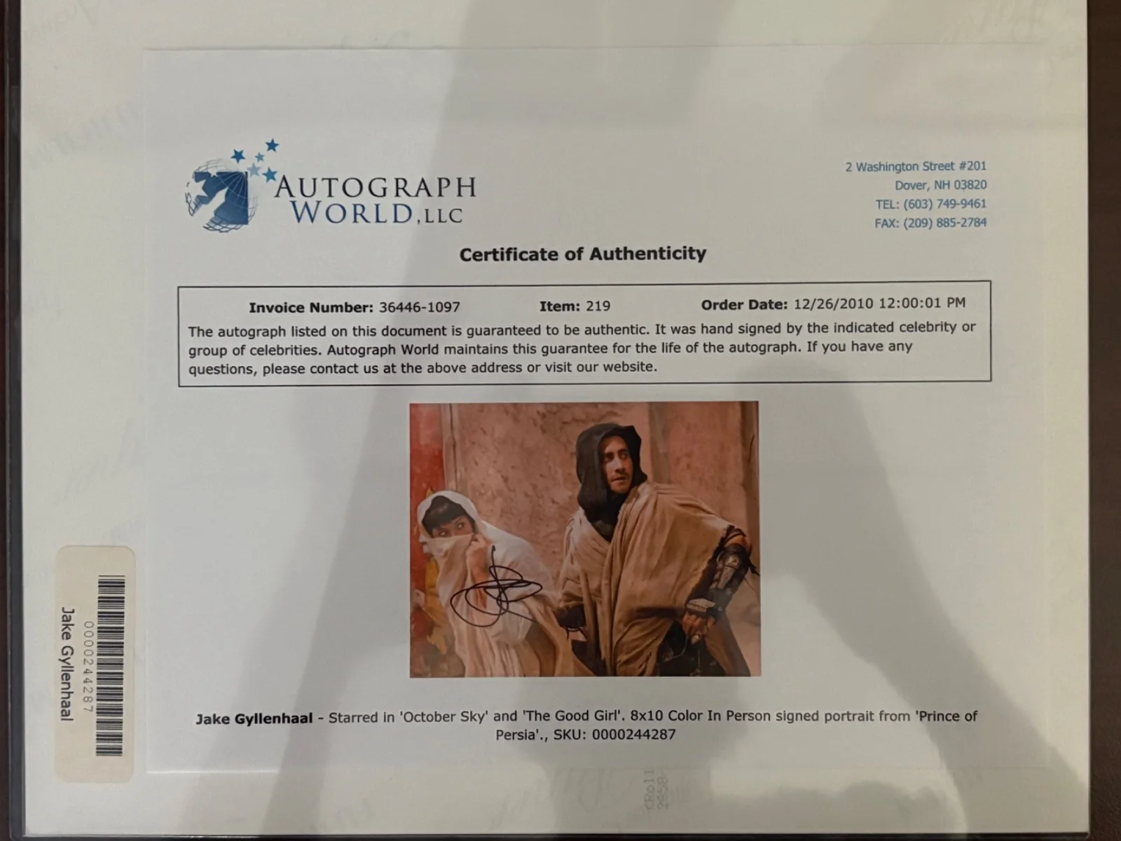 Jack Gyllenhaal — Jake Gyllenhaal Autograph Signed 8x10 Photo Autograph World COA Prince of Persia, изображение 2