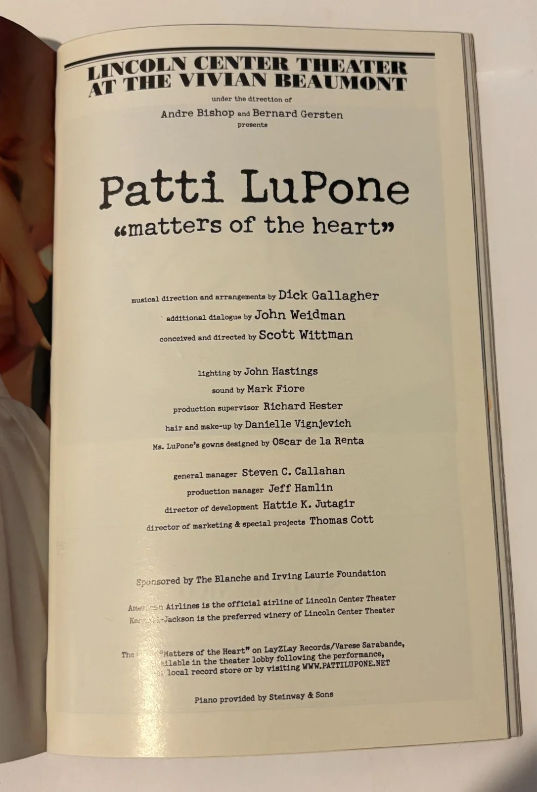 Patti Lupone — Matters of the Heart-Broadway Playbill - Autograph, Patti LuPone, изображение 2
