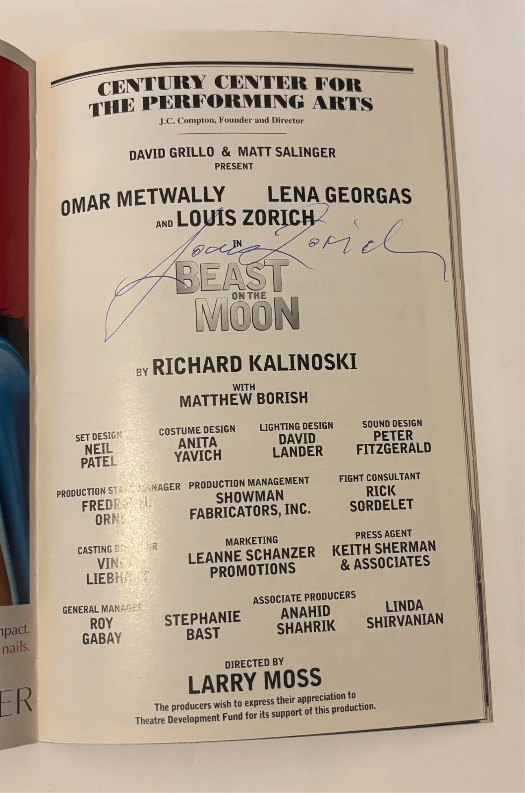 Louis Zorich — Beast on the Moon- Playbill - Autographed Twice- Louis Zorich, image 2
