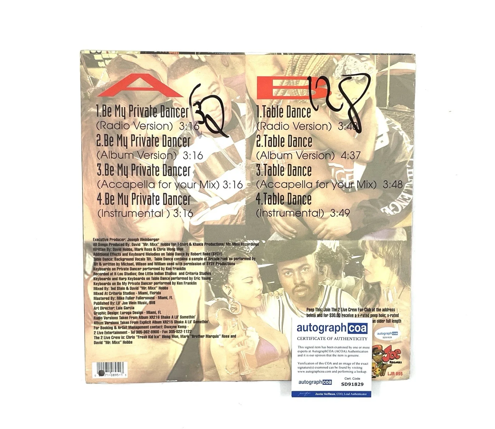 The 2 Live Crew Signed Vinyl Record Fresh Kid Ice Mark Ross ACOA Rap Hip Hop, изображение 4