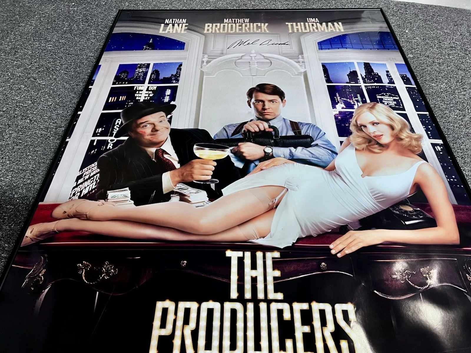 Matthew Broderick — Signed Movie Poster The Producers, Matthew Broderick, Uma Thurman, Mel Brooks ￼￼, image 3