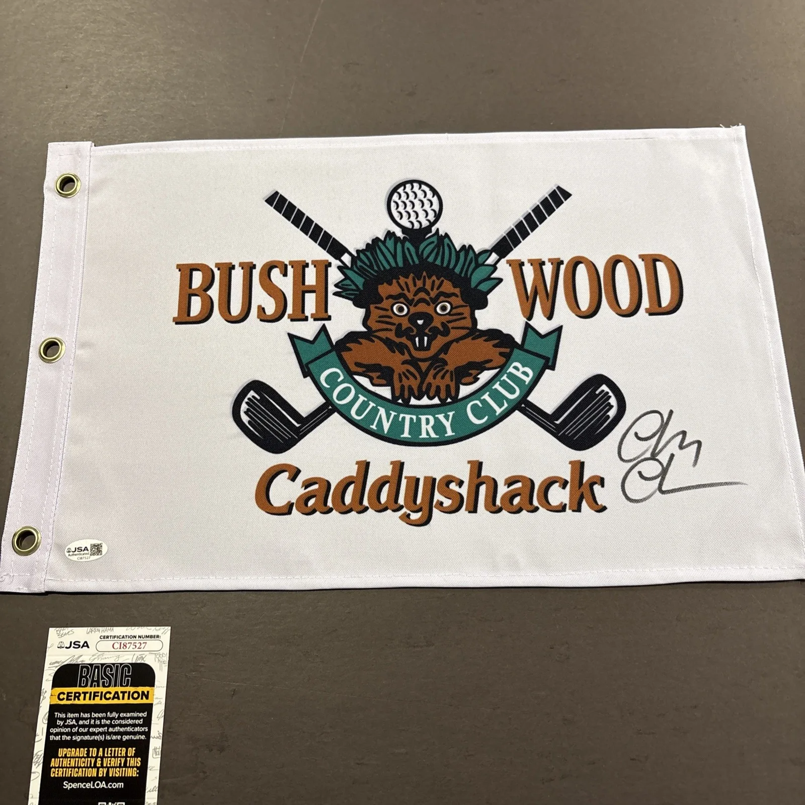 Chevy Chase — Chevy Chase Signed Bush Wood Golf Pin Flag -Caddyshack - JSA, image 2