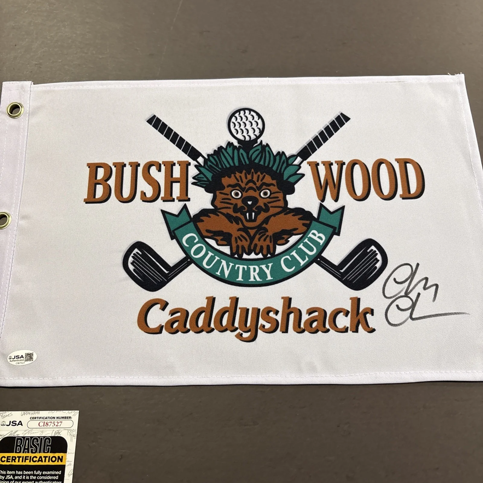 Chevy Chase — Chevy Chase Signed Bush Wood Golf Pin Flag -Caddyshack - JSA, image 3