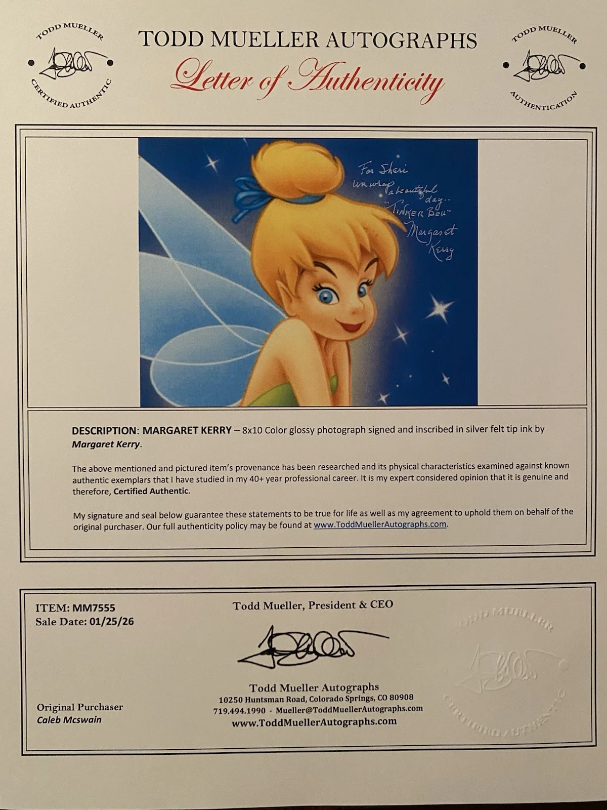 Margaret Kerry — Margaret Kerry Signed Autographed Tinker Bell Photo With COA, image 4