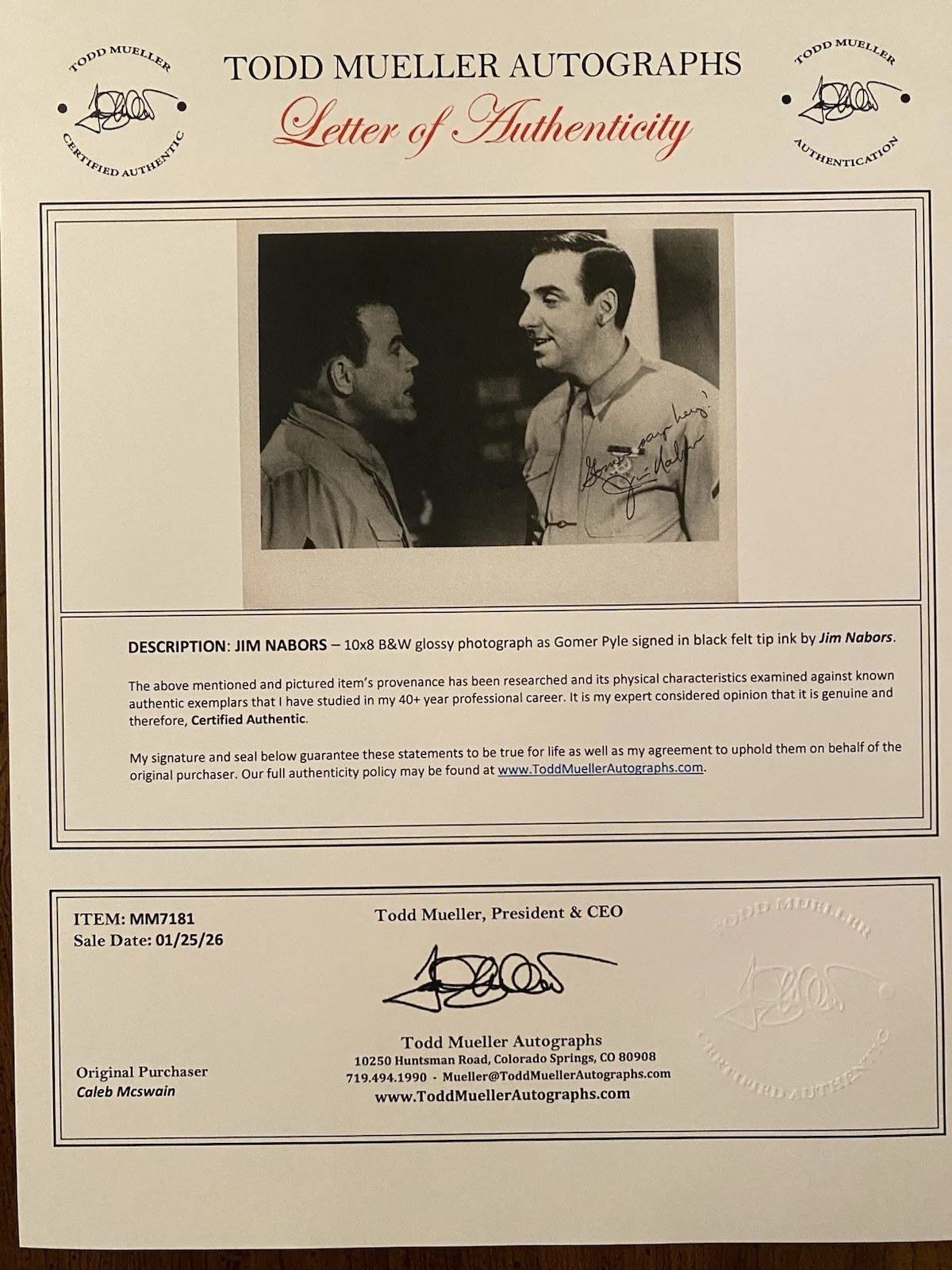 Jim Nabors — Jim Nabors Signed Autographed 10x8 Photo With COA Gomer Pyle USMC U.S.M.C., изображение 4