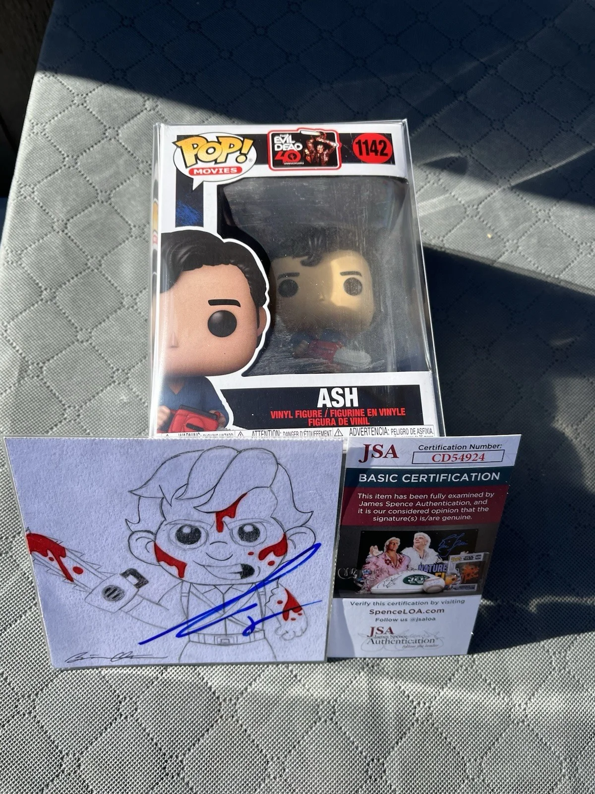 Bruce Campbell — Bruce Campbell Signed Custom Art Drawing Ash Army Of Darkness JSA + Ash Funko