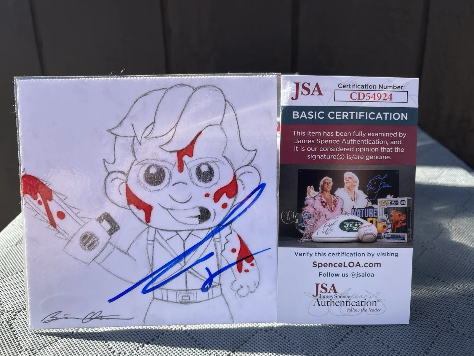 Bruce Campbell — Bruce Campbell Signed Custom Art Drawing Ash Army Of Darkness JSA + Ash Funko, изображение 2